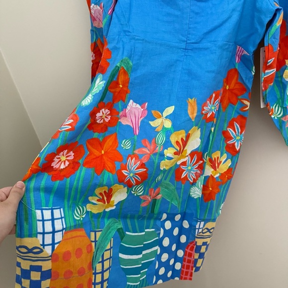 Farm Rio x Anthropologie Blue Floral Linen Blend Long Sleeve Mini Dress - Picture 10 of 14